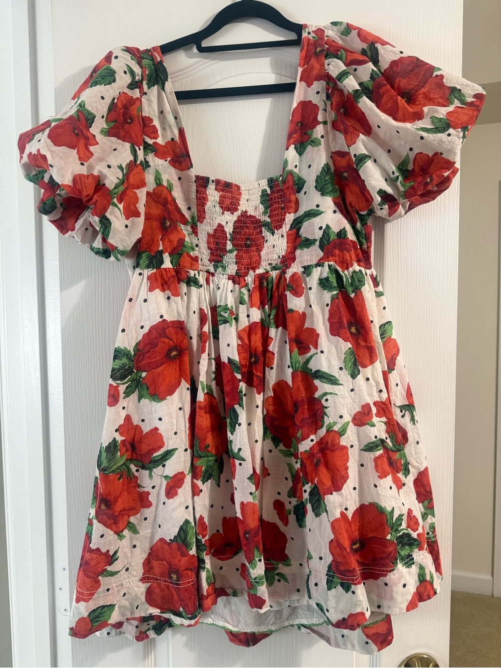 Anthropologie Mauve White Mini Dress with Red and White Floral Print - Picture 2 of 4